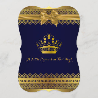Royal Blue & Gold Crown Baby Shower Invitation
