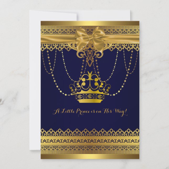 Royal Blue & Gold Crown Baby Shower Invitation (Front)