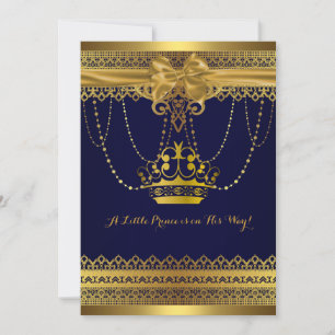 Royal Blue & Gold Crown Baby Shower Invitation