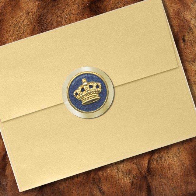 Royal Blue Gold Crown Classic Round Sticker (Creator Uploaded)