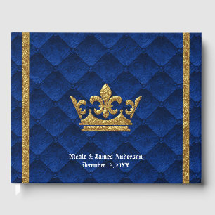 Royal Blue & Gold Crown Elegant Glamour Wedding Guest Book