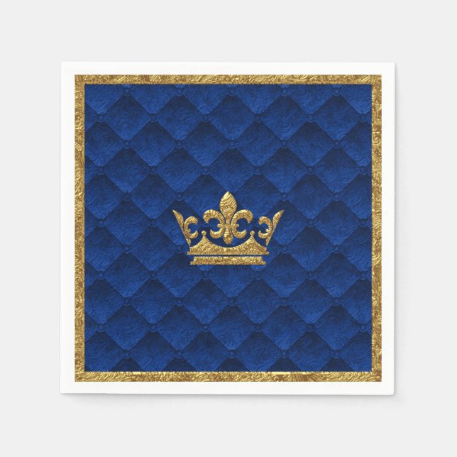 Royal Blue & Gold Crown Elegant Royal Storybook Napkin (Front)