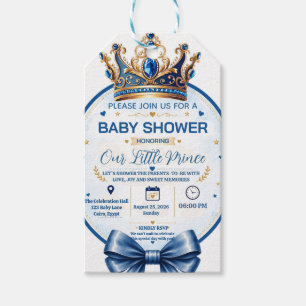 Royal Blue Gold Crown Little Prince Baby Shower In Gift Tags