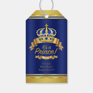 Royal Blue Gold Crown Prince Baby Shower Gift Tags