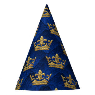 Royal Blue & Gold Crown Prince Birthday Party Party Hat
