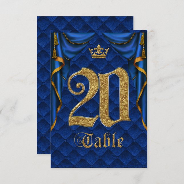 Royal Blue Gold Crown Wedding Table Number 20 (Front/Back)