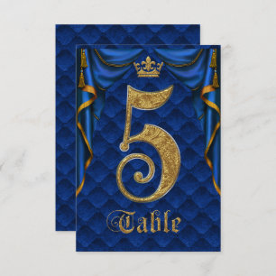 Royal Blue Gold Crown Wedding Table Number 5