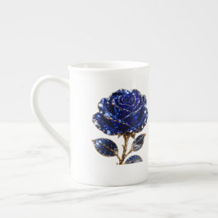Royal Blue Gold Crystal Rose Bone China Mug
