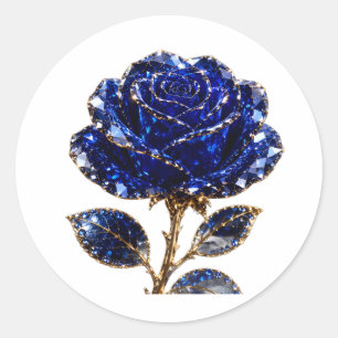 Royal Blue Gold Crystal Rose Classic Round Sticker