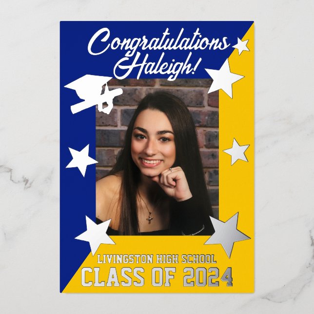 Royal Blue & Gold Diagonal Graduation Silver (Front)