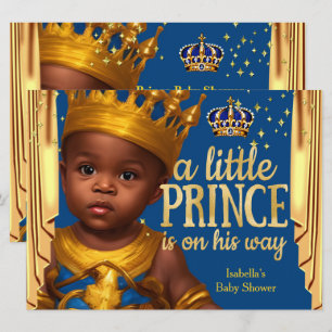 Royal Blue Gold Drapes Prince Baby Shower Ethnic Invitation
