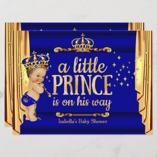 Royal Blue Gold Drapes Prince Baby Shower large Invitation