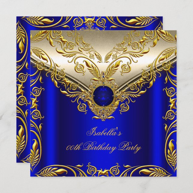 Royal Blue Gold Elegant Elite Birthday Party Invitation (Front/Back)