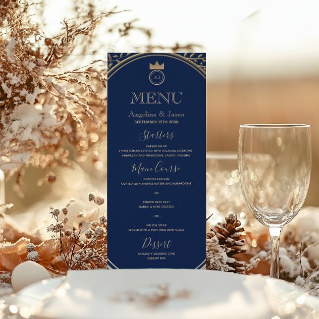 Royal Blue Gold Elegant Wedding Menu (Creator Uploaded)
