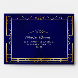 Royal Blue Gold Embellishment Decorative Frame  Envelope