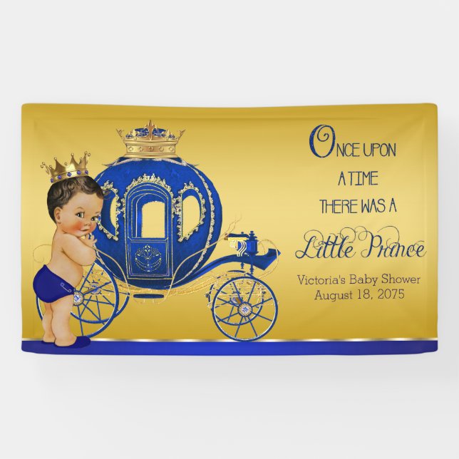 Royal Blue Gold Ethnic Prince Carriage Baby Shower Banner (Horizontal)