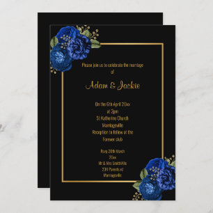 ROYAL BLUE GOLD FLORAL BOUQUET WEDDING INVITATION