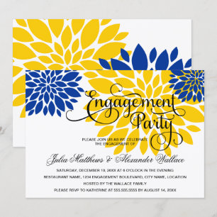 Royal Blue Gold Floral Burst Engagement Party Invitation