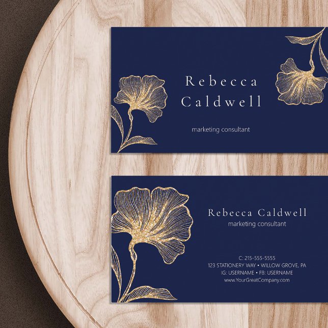 Royal Blue Gold Floral Feminine Business Card (Royal Blue Gold Floral Feminine Business Card)