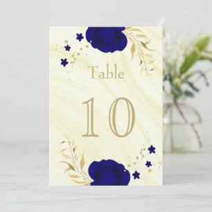 royal blue gold floral marble table number