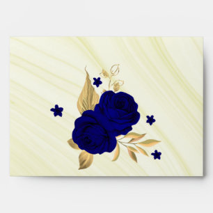 royal blue gold floral marble wedding envelope