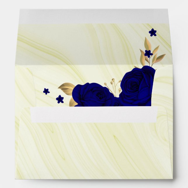 royal blue gold floral marble wedding envelope (Back (Bottom))