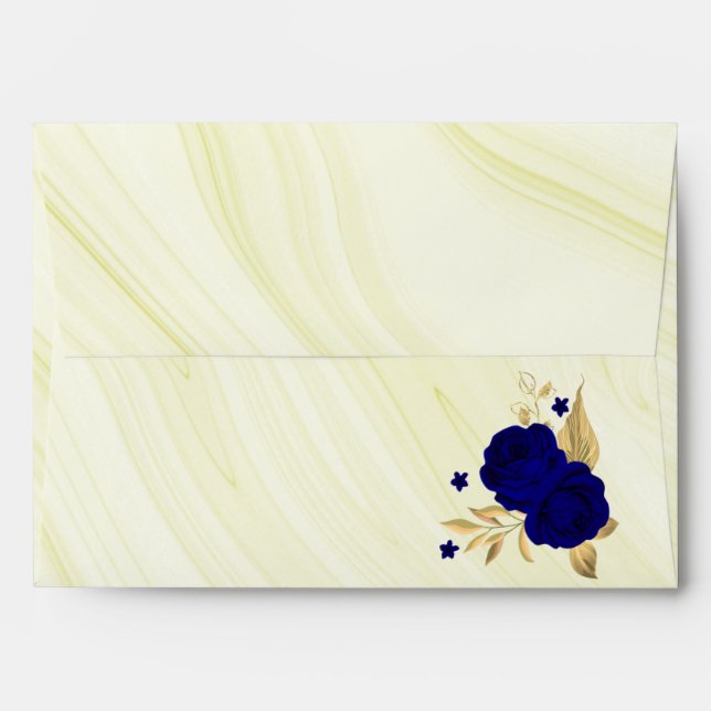 royal blue gold floral marble wedding envelope (Back (Top Flap))