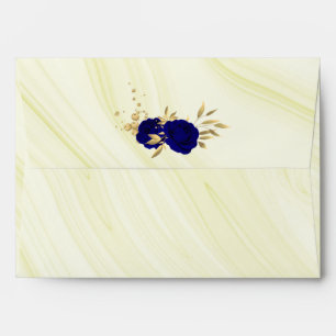royal blue gold floral marble wedding envelope