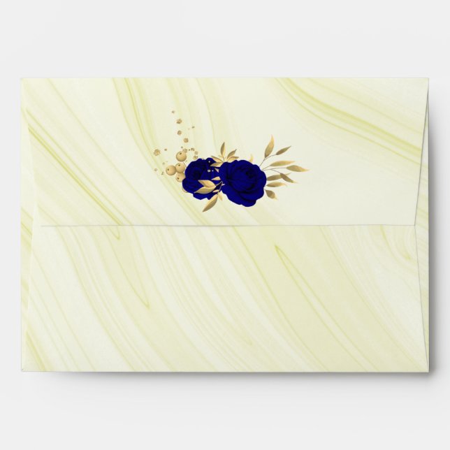 royal blue gold floral marble wedding envelope (Back (Top Flap))