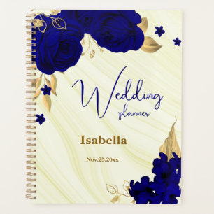 royal blue gold floral marble wedding planner