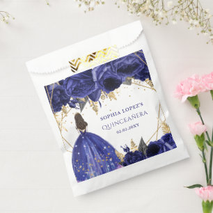 Royal Blue Gold Floral Princess Quinceanera Favour Bag