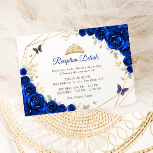Royal Blue Gold Floral Quinceanera  Details Enclosure Card