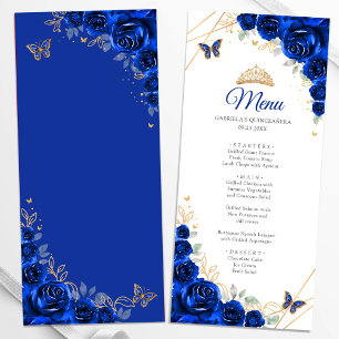 Royal Blue Gold Floral Quinceanera Menu