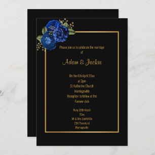 ROYAL BLUE GOLD FLORAL WEDDING INVITATION