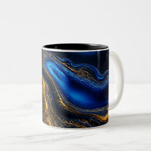 Royal Blue & Gold Fluid Art Two-Tone Coffee Mug