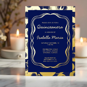 Royal Blue Gold Foil Quinceañera Invitation Trendy