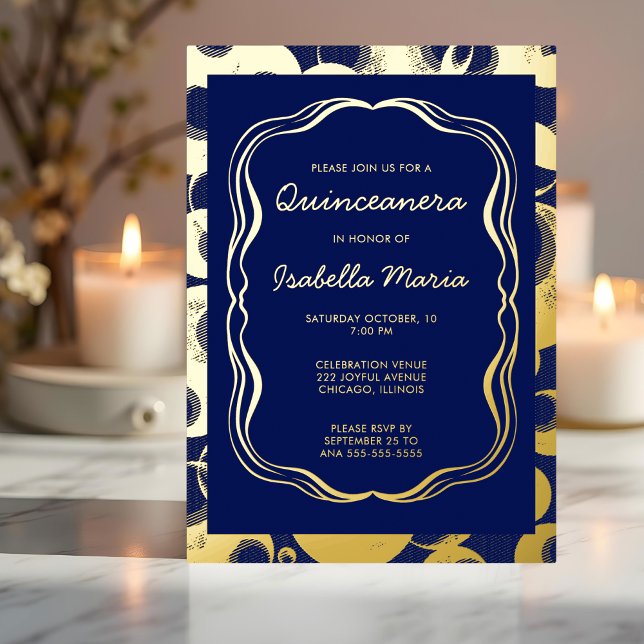Royal Blue Gold Foil Quinceañera Invitation Trendy (Creator Uploaded)