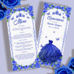 Royal Blue Gold Glitter Floral Quinceanera Menu<br><div class="desc">Introducing our exquisite "Royal Blue Glitter Floral Quinceanera Dress" design - a perfect blend of elegance and whimsy, designed to set the stage for a memorable 15th birthday celebration. This design captures the essence of the cherished "mis quince 15 años" tradition, infusing it with a touch of modern sophistication. Embrace...</div>