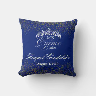 Royal blue & Gold Glitter Mis XV 16" Pillow