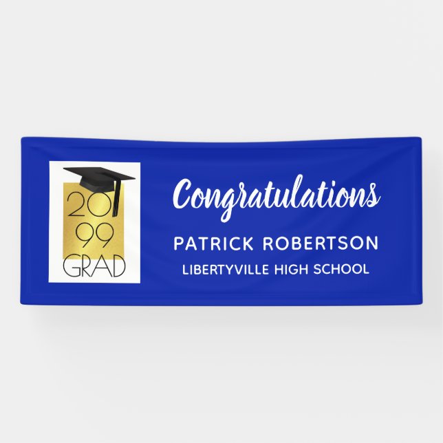 Royal Blue & Gold GRAD | Custom Colour | Graduatio Banner (Horizontal)