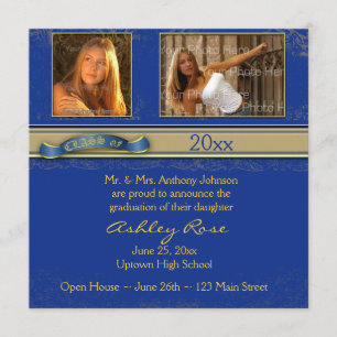 Royal Blue Gold Graduation Photo Card