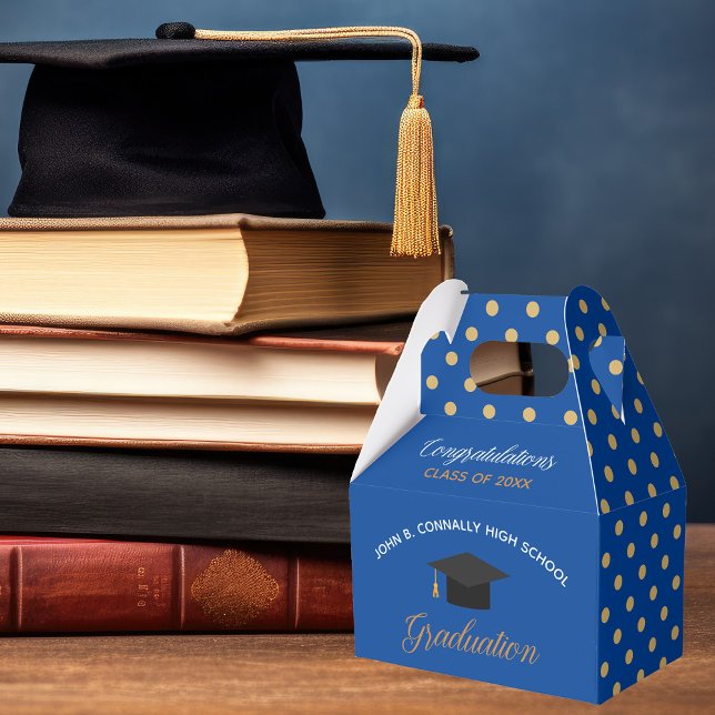 Royal Blue Gold Graduation Polka Dot Custom Party Favour Box (Creator Uploaded)