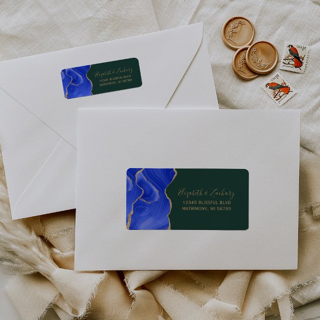Royal Blue Gold Green Wedding Return Address Label (Creator Uploaded)