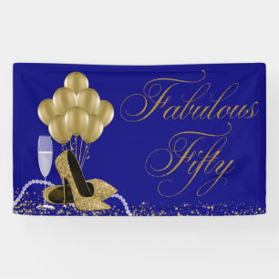Royal Blue Gold High Heel Shoe Pearl 50th Birthday Banner