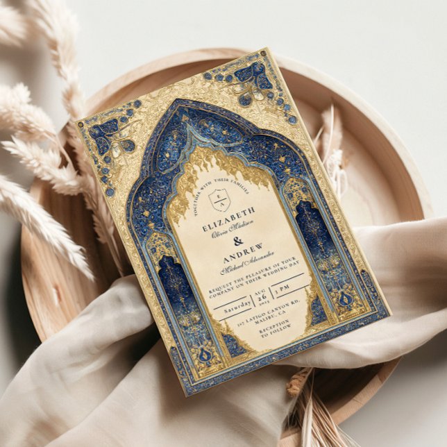 Royal Blue Gold Islamic Wedding Invitation (Creator Uploaded)