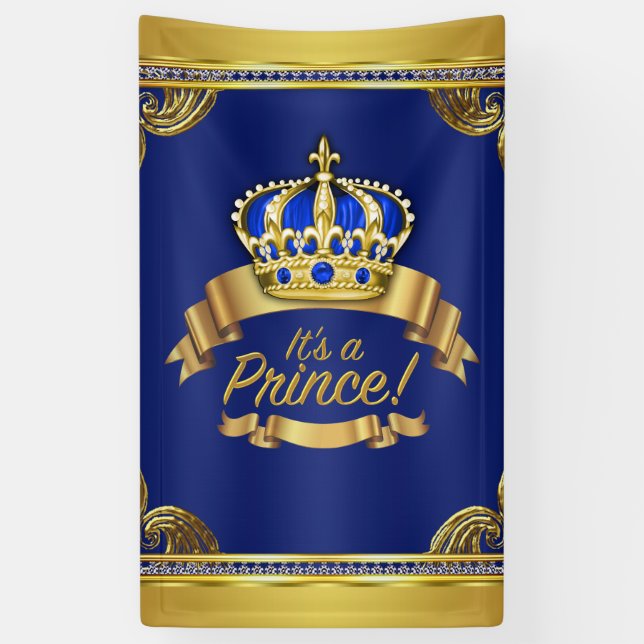 Royal Blue Gold Its A Prince Baby Shower Banner (Vertical)
