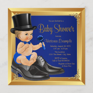 Royal Blue Gold Little Man Baby Shower Invitation
