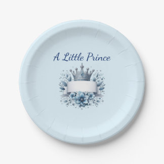 Royal Blue & Gold Little Prince Baby Shower Paper Plate