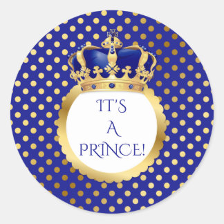 Royal Blue & Gold Little Prince Crown Classic Round Sticker