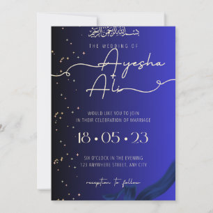 Royal Blue Gold Nikkah Invitation Islamic Wedding